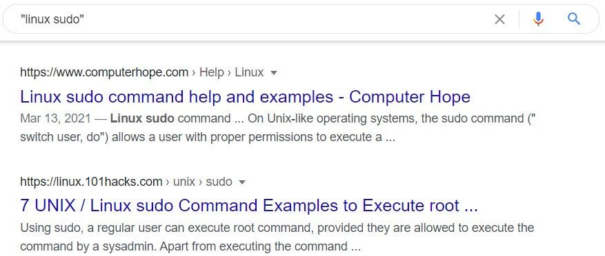 Search for linux sudo in that order